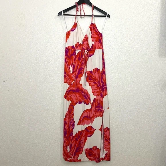 Banana Republic Milly Collection Chili Red Banana Leaf Silk Jersey Maxi Dress S - Picture 2 of 13